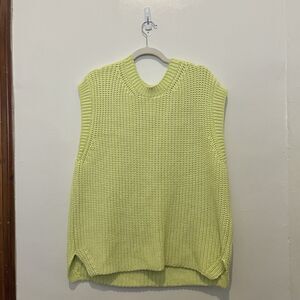 Zara Oversized Cable Knit Neon Green Yellow Sweater Vest Bright HM Sz Medium